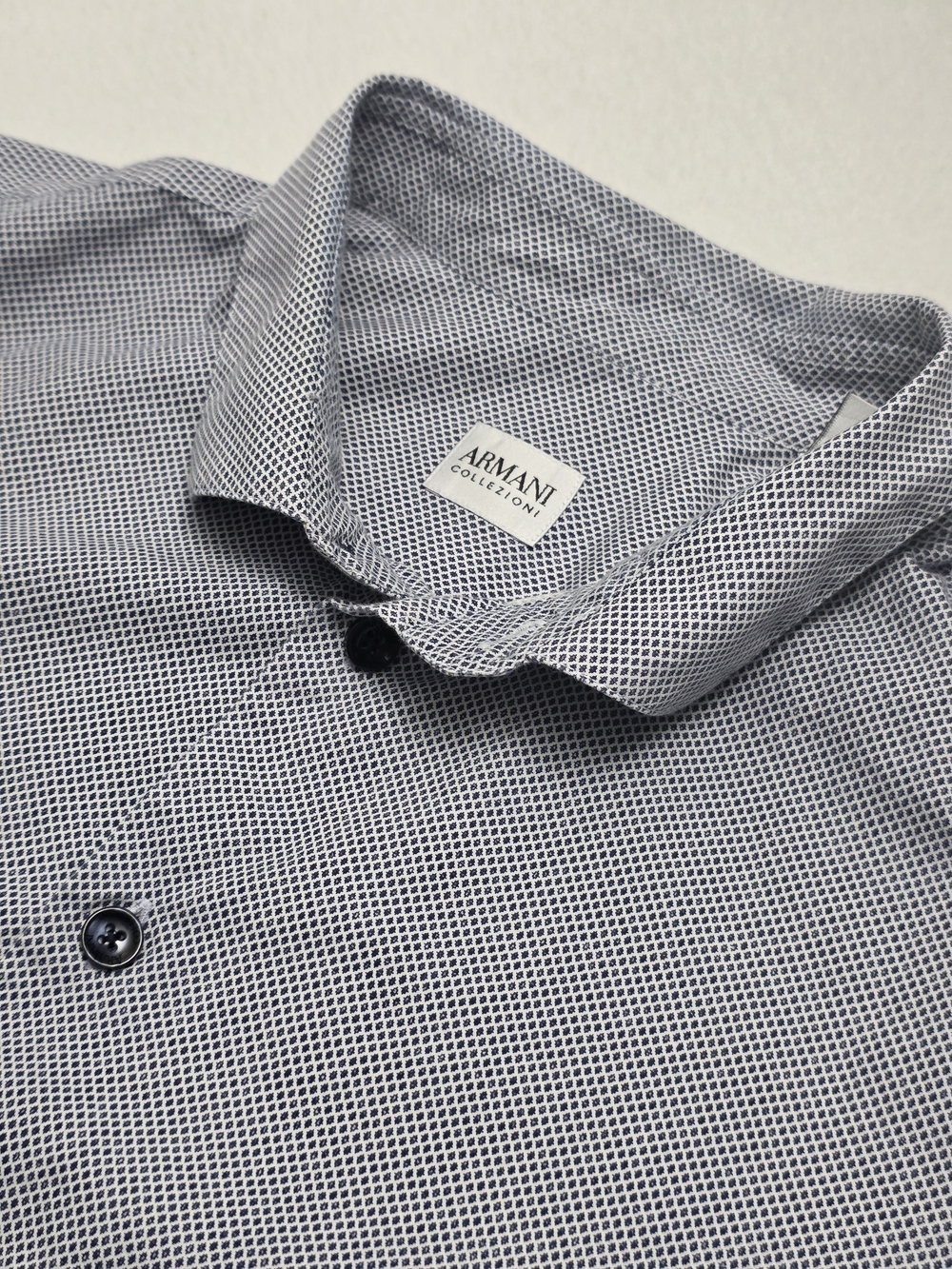 Armani Collezioni Men's Navy Patterned Button-Up Shirt